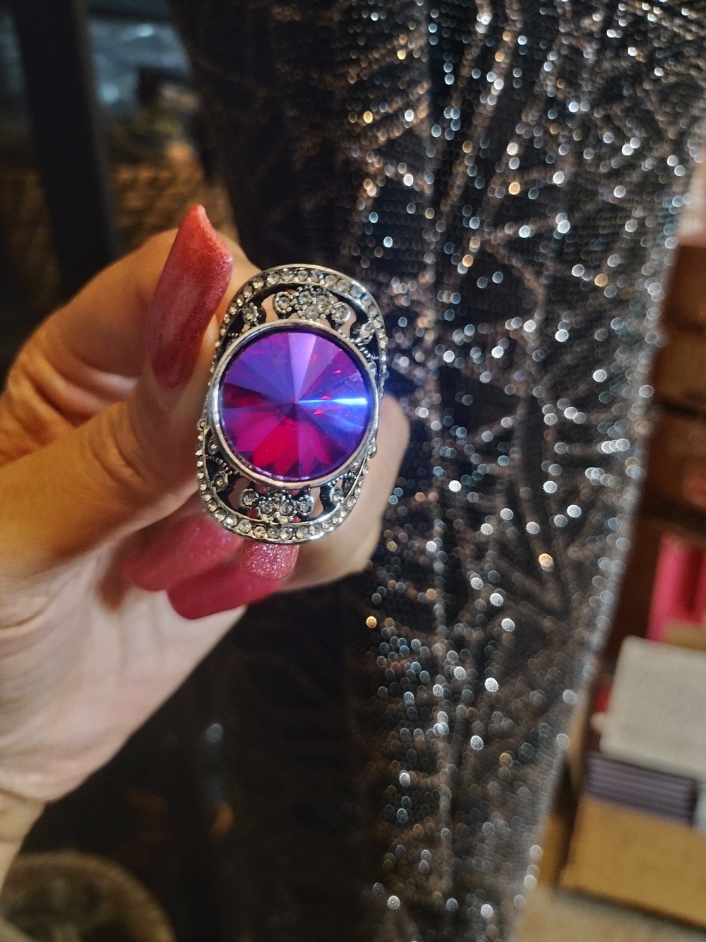 paparazzi Pink-Purple Round Crystal Statement Ring